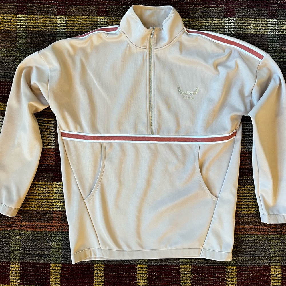 Kith Cream Half-Zip Pullover with Rust-Striped Accents